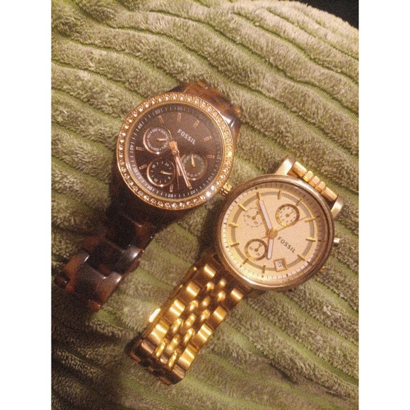 Lot of 2 Women\'s Fossil Watches Gold Chronograph ES2197 & Tortoise Shell ES2795 main image 11